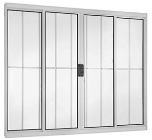 Janela de Correr 4 folhas com grade 100x150 - Branco - Esquadrisul