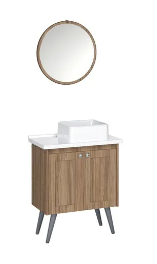 Rorato kit banheiro mod PARIS com pé + espelho cor Nogal - 5203929