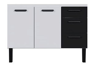 Gabinete Cozinha Aço 1,20 metros modelo ATENA Branco com gavetas Pretas - Cozimax