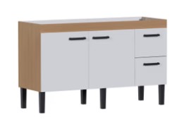 Gabinete Cozinha Madeira 1,50 metros Modelo SABIA na cor Jequitiba/Branco - Cozimax