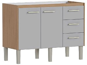 Gabinete Cozinha Madeira 1,20 metros Modelo IBIS na cor Jequitiba/Nude - Cozimax