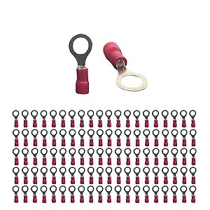 Terminal Olhal Pré-isolado Vermelho 0,5mm A 1,5mm M6 100 Pçs