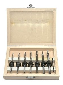 Kit Estojo 7 Peças Broca Com Escariador E Limitador Madeira