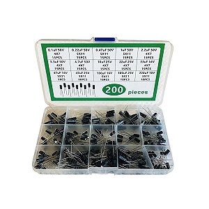 Kit 200 Peças Capacitor eletrolítico  0,1uF a 220uF com case
