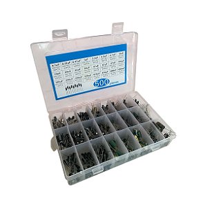 Kit 500 Peças Capacitor eletrolítico  0,1uF a 1000uF com case