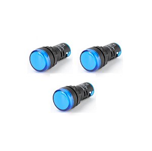 Kit 03 Lampada Sinaleiro Led 22mm AD16-22DS - 220V - Azul