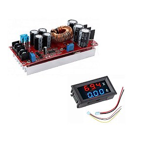 Kit Regulador Tensão Dc Step UP 1200w 20A 8V-60v Para 12V-83V + Voltímetro Digital