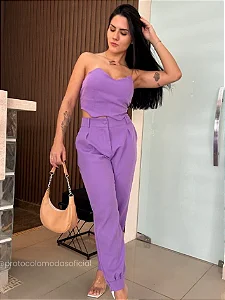 Conjunto Feminino de Cropped Sem Alça e Calça Jogger Fran