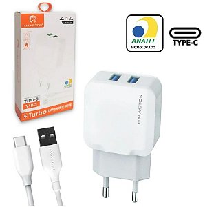 Fonte 2 Usb Turbo 4.1 C/ Cabo Usb Tipo C - H Maston