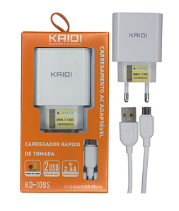 FONTE 2 USB 2.4A 12W C/ CABO MICRO USB - KAIDI