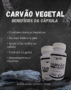 Carvão Vegetal Biolive Ervas | 60 Capsulas - 500mg