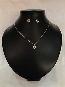 Conjunto Elegance Coração – Corrente Veneziana 45cm + Brincos Cravejados