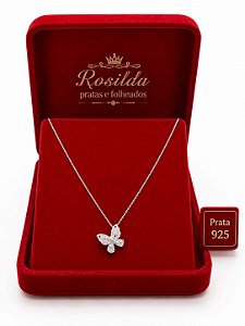 Colar com Pingente Borboleta Cravejada – 45cm