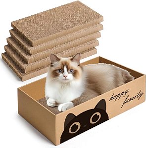 Caixa Arranhador para Gatos com 5 Placas de Papelão Corrugado