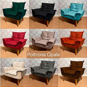 Poltrona opala tecido suede pés palito em eucalipto,