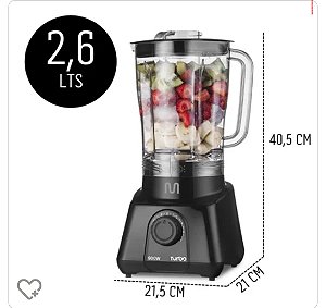 LIQUIDIFICADOR MULTILASER 2,6L TURBO 900W 127V PRETO 8 velocidades
