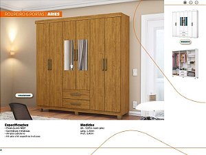 Roupeiro 6 Portas Aries com Kit Pés e Espelhos Inclusos