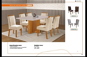 Sala de Jantar Lisboa 1,80M com 6 Cadeiras