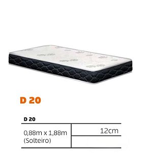 Colchão solteiro toraflex tensidade D20 de 12 CM de espessura.