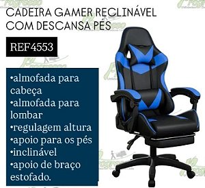 Cadeira Gamer Reclinável com Descanso de Pés