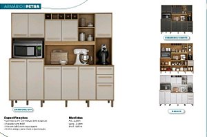 Armário Cozinha Petra 2,18m com Gavetas/opções de cores Branco ou grafite