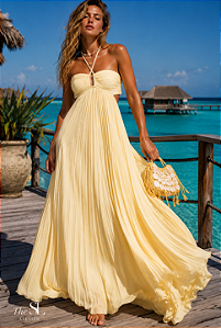 LIORA | Vestido Resort Plissado em Tom Manteiga | The SL Atelier