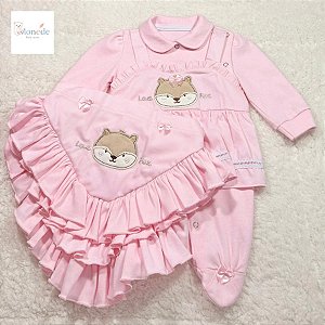 Saída Maternidade Menina - Rosa Bordado Love Fox