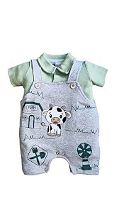 Macacão Verão Bebê Menino 100% Algodão Bordado Vaquinha Fazenda Roupa Infantil Confortável