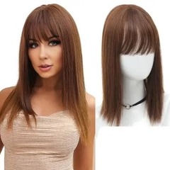 Topo de Cabelo Liso Feminino Natural com Franja