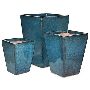 CJ DE VASOS VIETNAMITA AZUL PETROLEO - 03 PCS