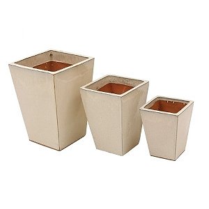 Conjunto Vasos Cer?mica Vietnamita Bege 3 pe?as