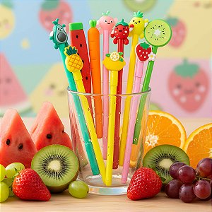 Kit 10 Canetas Kawaii Criativas – Gel Fofa com Personagens Comidas Animados