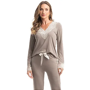 Pijama Feminino Longo Com Renda