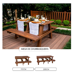 Mesa Churrasqueira 2 metros In Brasil Madeira Plástica