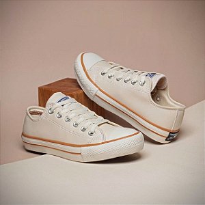 Tênis All Star Couro Bege