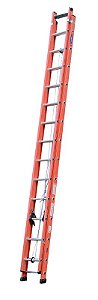 ESCADA 7,20 METROS DE ALTURA FIBRA DE VIDRO EXTENSÍVEL 23 DEGRAUS EFV-23 COGUMELO COR LARANJA