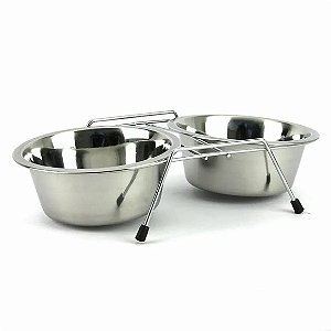 Comedouro Duplo Cães E Gatos Inox Suspenso Filhote 240 ml