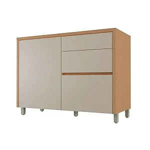 BALCAO 1 PORTA 3 GAVETAS 120CM 100% MDF CONDESSA CARVALHO-GREIGE NESHER