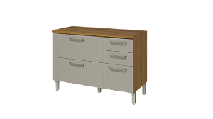 BALCAO 2 PORTAS 3 GAVETAS 120CM 100% MDF PRINCESA  FREIJO/OFF WHITE NESHER