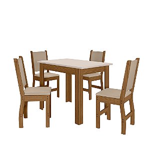 CJ MESA DE JANTAR BELLAGIO C/4 CADEIRAS CLARA CARVALHO/OFF WHITE POLIMAN