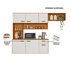 COZINHA SUSPENSA 180CM 6P C/BALCAO MANU FREIJO UV/OFF ACETINADO POLIMAN