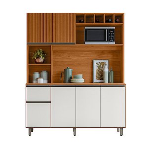 KIT COZINHA 160CM 6P ALICE FREIJO/RIPADO/OFF ACETINADO POLIMAN