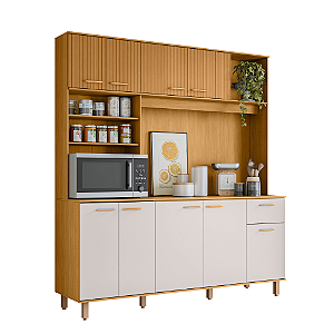 KIT COZINHA 180CM 9P NURIA FREIJO/RIPADO/OFF ACETINADO POLIMAN