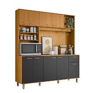 KIT COZINHA 180CM 9P NURIA FREIJO/RIPADO/GRAFITE ACETINADO POLIMAN