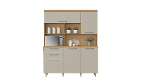 KIT COZINHA 5 PORTAS 2 GAVETAS 160CM 100% MDF NOBREZA CARVALHO-GREIGE NESHER