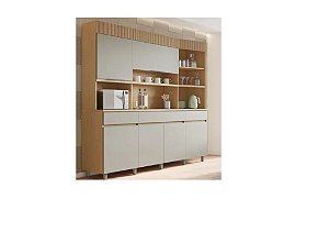 KIT COZINHA 6 PORTAS 3 GAVETAS 220CM 100% MDF REALEZA CARVALHO-GREIGE NESHER