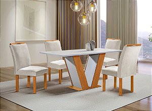 MESA QATAR 1,20X0,80CM C/04 CAD.169 LONDRES CINAMOMO/OFF WHITE TAMPO LONDRES PLUS VIDRO OFF WHITE