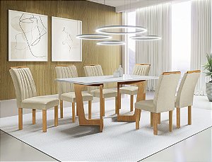 MESA 1,60X0,80CM DUBAI C/06 CAD. DUBAI CINAMOMO TAMPO LONDRES PLUS VIDRO OFF WHITE