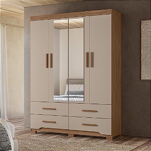 ROUPEIRO 4 PORTAS 4 GAVETAS MIAMI 064043 CARVALHO/FENDI COM ESPELHO MOVAL