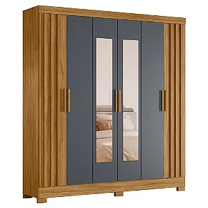 ROUPEIRO 6 PORTAS 037031 VALENCA FREIJO/CINZA RIPADO COM ESPELHO MOVAL